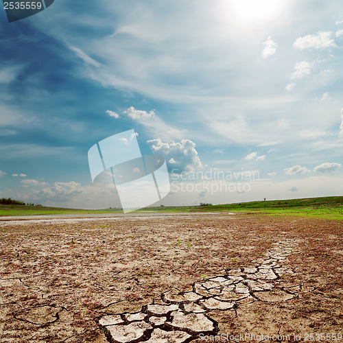 Image of cloudy sky over drought land