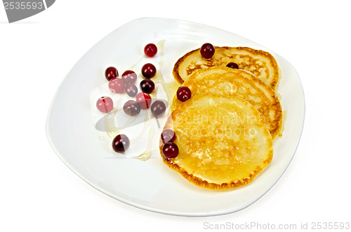 Image of Flapjacks with cranberry and honey in a plate