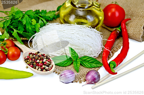 Image of Noodles rice white with spices and vegetables