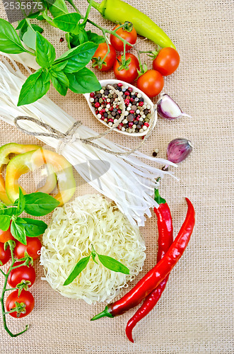 Image of Noodles rice different with peppers and vegetables