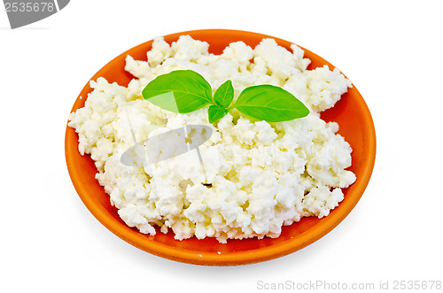 Image of Curd in a clay plate with basil