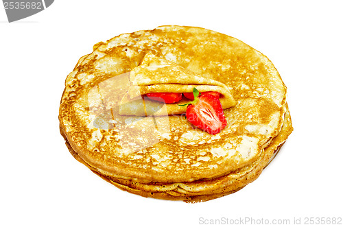Image of Pancakes on a plate with strawberries