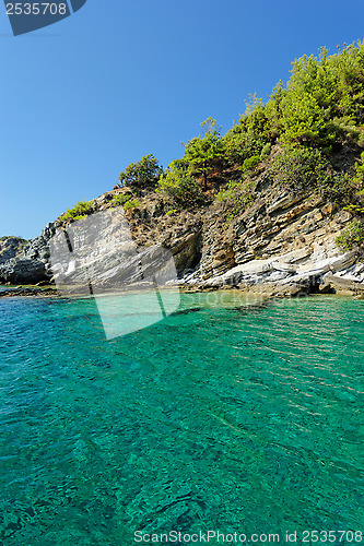 Image of rocky beach at greece , thassos