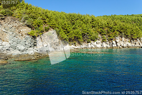 Image of rocky beach at greece , thassos