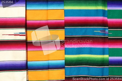 Image of Colorful blankets at a Mexican market