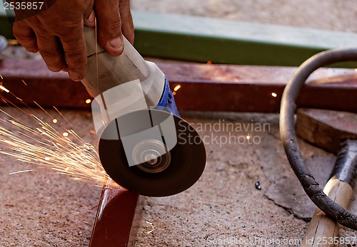 Image of hand grinder saw the steel