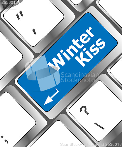 Image of winter kiss on computer keyboard key button