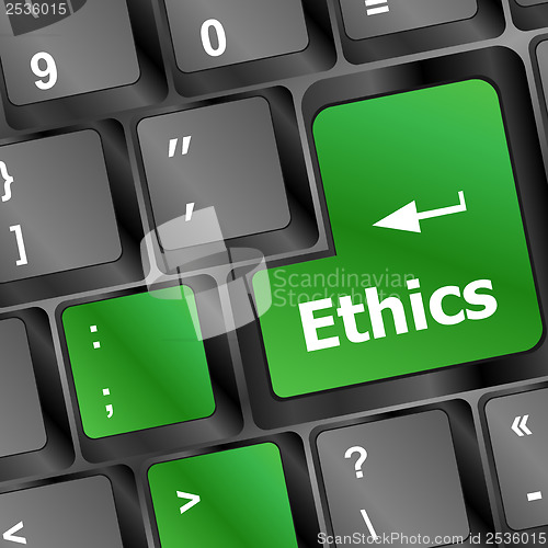 Image of ethics concept on the modern computer keyboard key