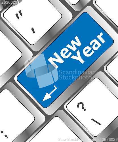 Image of happy new year message, keyboard enter key