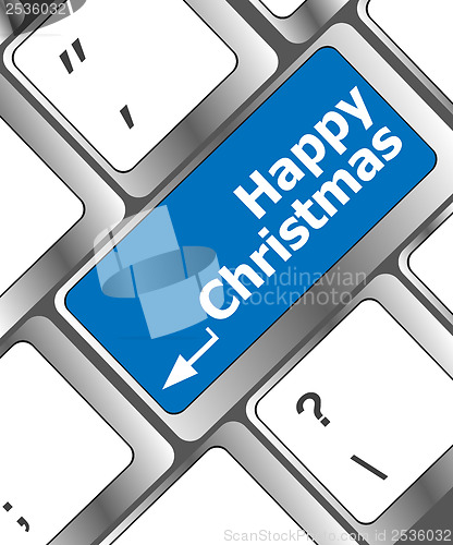 Image of happy christmas message, keyboard enter key button