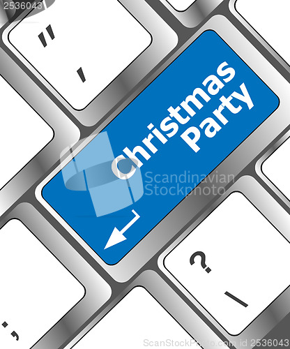 Image of Computer keyboard key with christmas party words