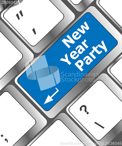 Image of Computer keyboard key with new year party words