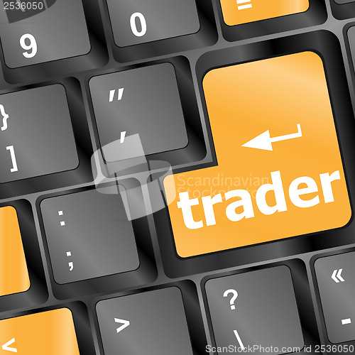 Image of Trader keyboard representing market strategy - business concept