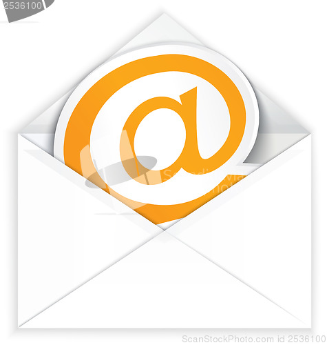Image of White envelope and at e mail symbol