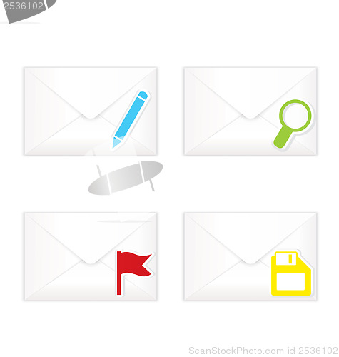 Image of White closed envelopes with flag mark icon set