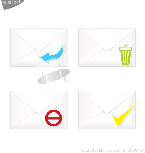 Image of White closed envelopes with trash mark icon set