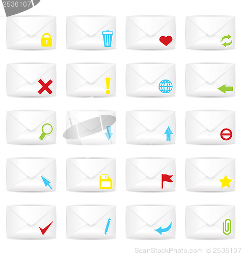 Image of White closed twenty envelopes icon set