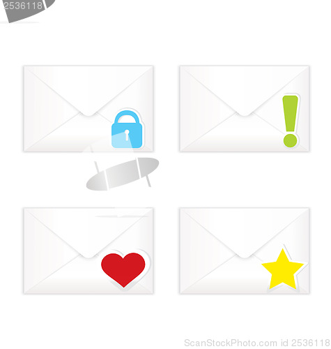 Image of White closed envelopes with marks icon set