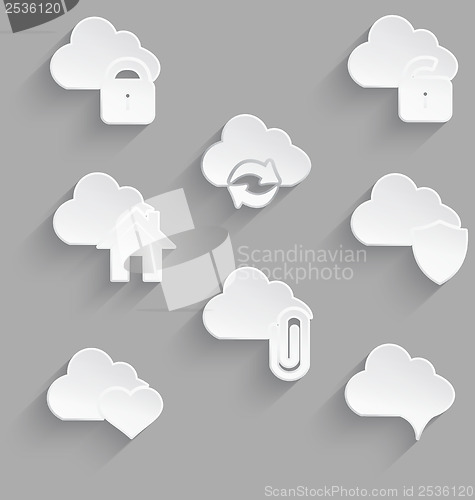 Image of Cloud icon set white plastic lock