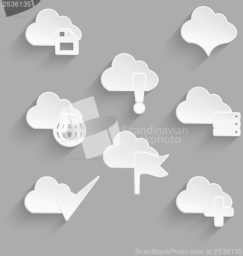 Image of Cloud icon set white plastic save