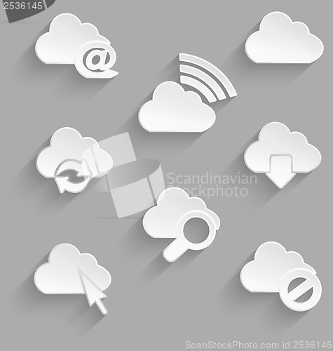 Image of Cloud icon set white plastic e mail