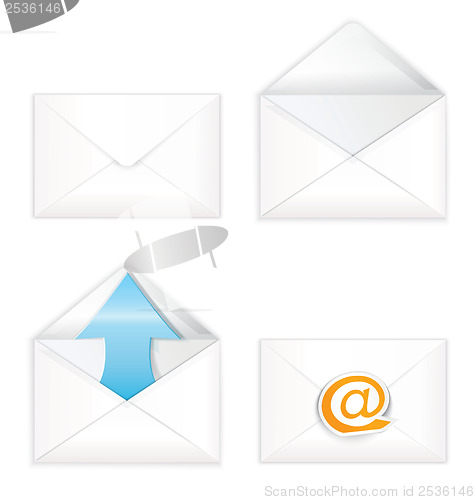 Image of White open closed envelope icon set