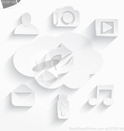 Image of White cloud computing symbols arrows