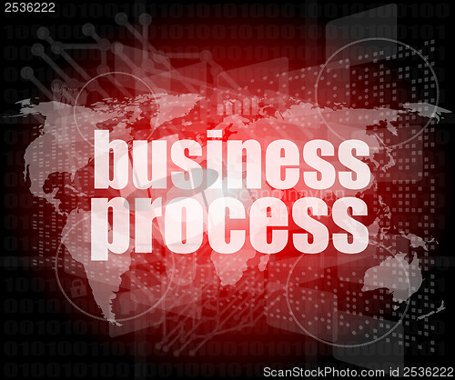 Image of business process word on digital screen, mission control interface hi technology