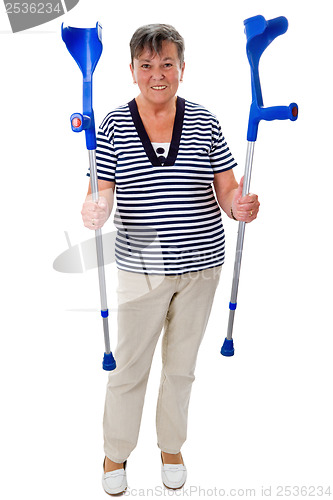 Image of Elderly woman with crutches