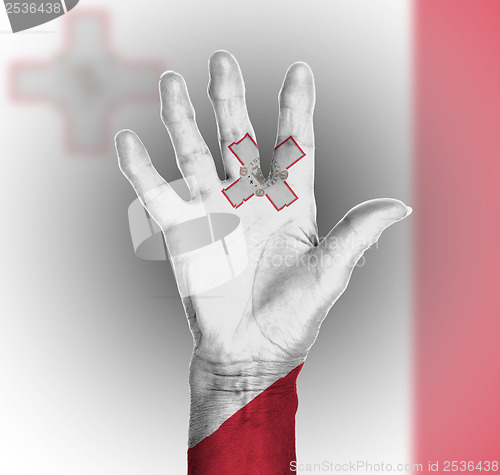 Image of Palm of a woman hand, painted with flag