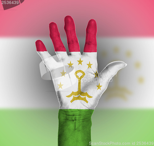 Image of Palm of a woman hand, painted with flag