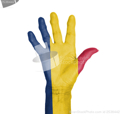 Image of Palm of a woman hand, painted with flag