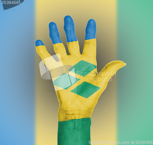 Image of Palm of a woman hand, painted with flag