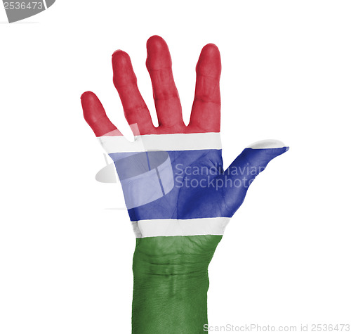 Image of Palm of a woman hand, painted with flag