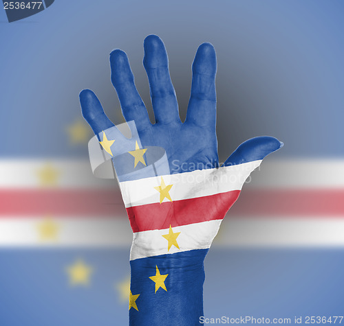 Image of Palm of a woman hand, painted with flag