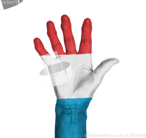 Image of Palm of a woman hand, painted with flag