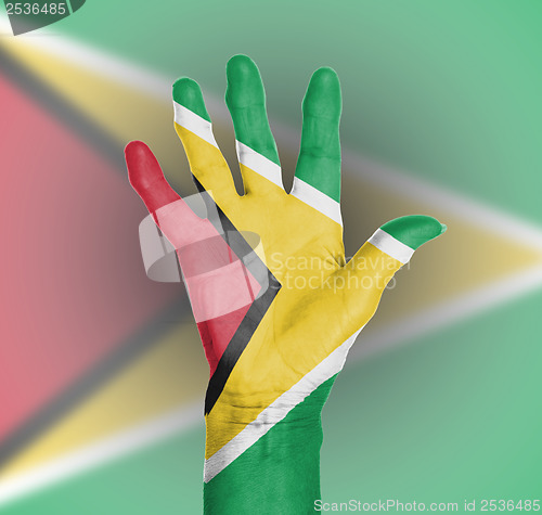 Image of Palm of a woman hand, painted with flag