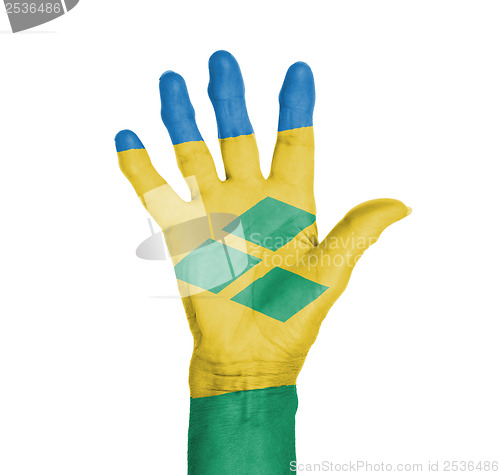 Image of Palm of a woman hand, painted with flag
