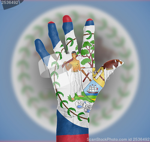 Image of Palm of a woman hand, painted with flag