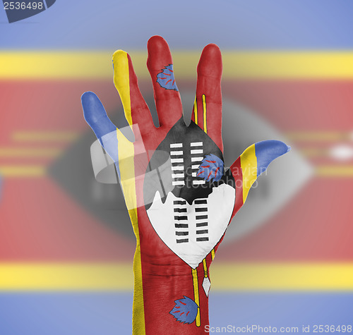 Image of Palm of a woman hand, painted with flag