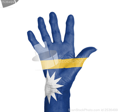 Image of Palm of a woman hand, painted with flag