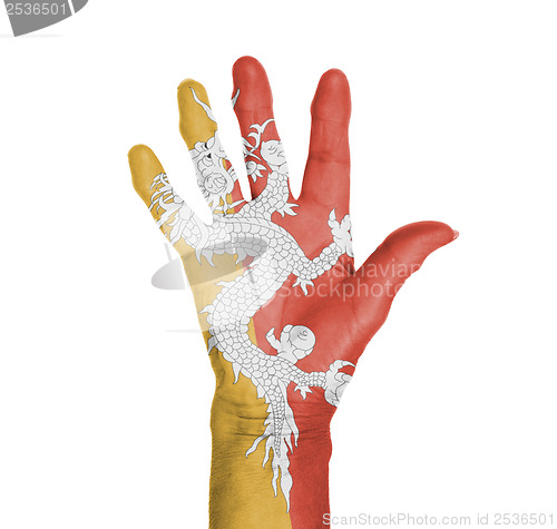 Image of Palm of a woman hand, painted with flag