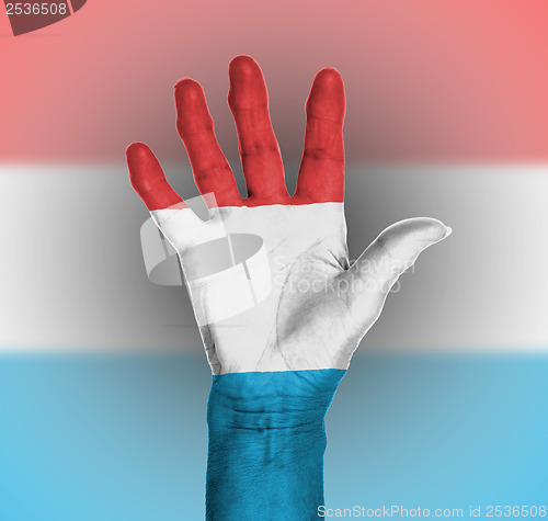 Image of Palm of a woman hand, painted with flag