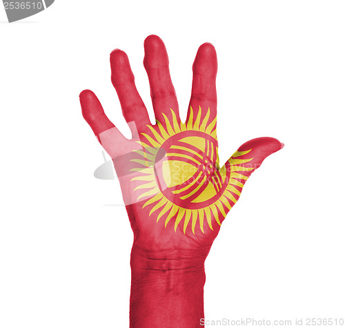 Image of Palm of a woman hand, painted with flag