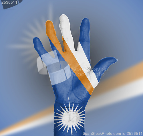 Image of Palm of a woman hand, painted with flag