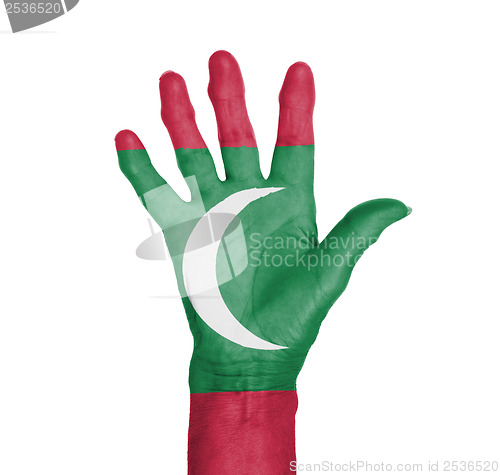 Image of Palm of a woman hand, painted with flag