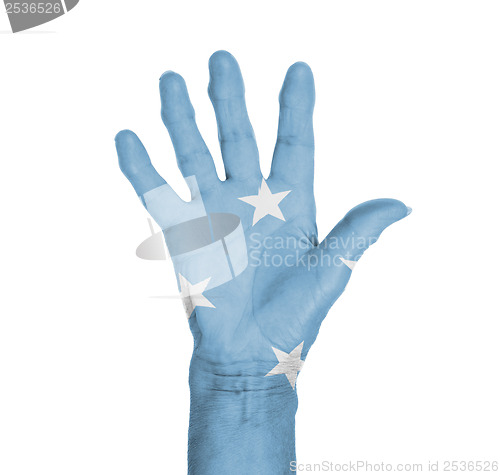 Image of Palm of a woman hand, painted with flag