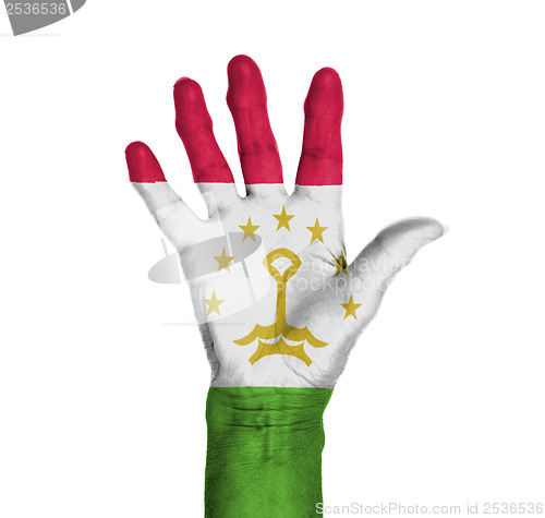 Image of Palm of a woman hand, painted with flag