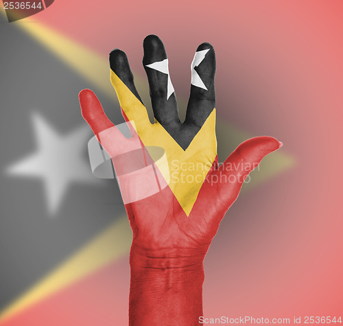 Image of Palm of a woman hand, painted with flag