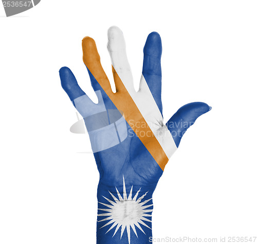Image of Palm of a woman hand, painted with flag